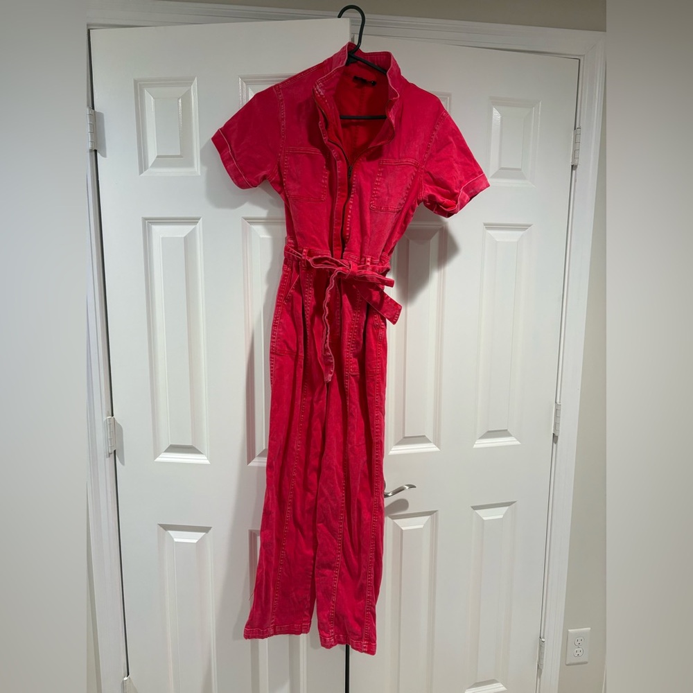 Skies Are Blue Red Tie Waist Short Sleeve Jumpsuit Size XS - Picture 6 of 8